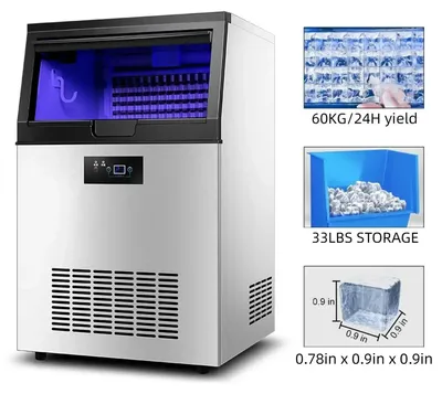 Immagine prodotto di Macchina per la produzione di ghiaccio - Produttore di ghiaccio - Macchina automatica per la produzione di ghiaccio - Macchina per il ghiaccio compatta - 60 kg al giorno