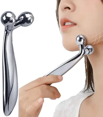 Produktbild von 3D Gesichtsmassager, 360° rotierende Rolle, ABS und Edelstahl, Anti-Falten, Hautpflege
