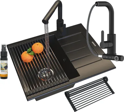 Obrázok produktu pre Granitan | Granitový drez MILANO - čierny - vstavaný s odkapávačom - odolný a elegantný