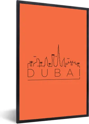Produktbild von MuchoWow® MuchoWow® Gerahmtes Poster Skyline "Dubai" orange 40x60 cm - Poster mit zchwarzem Bilderrahmen - Papierdruck - Wandbilder