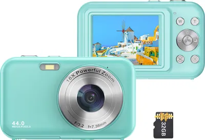 Produktbild von Tragbare Digitalkamera, 1080P-Videokamera, 44 MP, 16-facher Digitalzoom, Autofokus, Selbstausloeser, Verwacklungsschutz, integrierter Akku mit 32 GB Speicherkarte, Geschenk fuer Kinder, Jungen, Maedchen, Teenager, Studenten