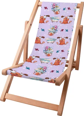 Immagine prodotto di Sdraio per bambini Dreamroots pieghevole in legno, fino a 130 kg, sdraio pieghevole con regolazione dell'inclinazione dello schienale in 3 fasi, Funny Dog in Bath