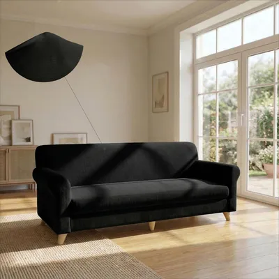 Sitzbankbezug, 4 Plätze, Schwarz, dehnbar 220–270 cm