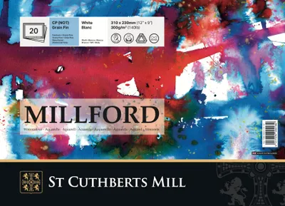 Immagine prodotto di Carta per acquerello Millford, grammatura elevata, 22,9 x 30,5 cm, 20 fogli, 300 g/m², superficie non trattata