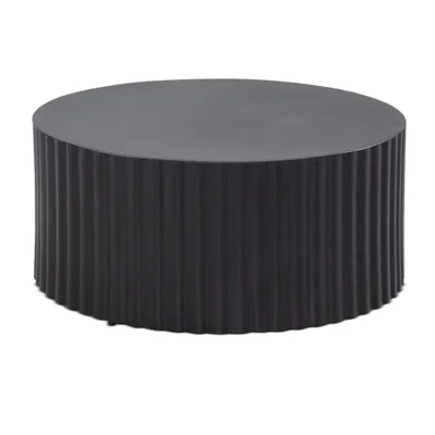 Produktbild von Couchtisch 67x67x31 cm Metall Schwarz Sofatisch Rund, Design Wohnzimmertisch mit Wellen-Muster, Kaffeetisch Eisen in Lamellen-Optik, Kleiner Tisch Beistelltisch Wohnzimmer Modern