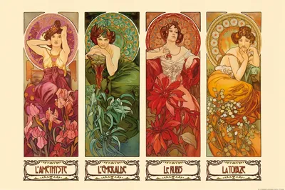 Obrázok produktu pre Alfons Mucha Art Print Obraz - Štyri drahokamy, 1900 (80 x 120 cm)