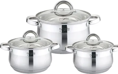 Produktbild von 6 tlg 18/10 Edelstahl Kochgeschirr Induktion 20/18/16cm Universalkochset Kochtopf Topf Set Deckel Gastronomie