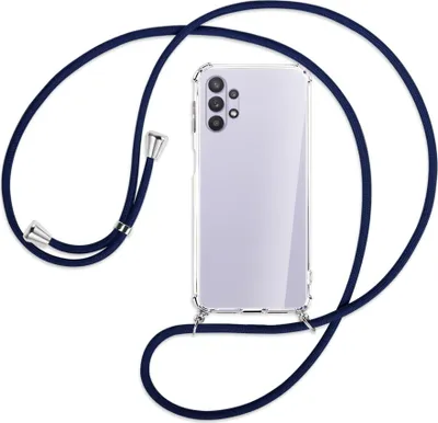 Produktbild von Handykette Backcover-Schutzhülle mit Band (Metall silberfarben) für Samsung Galaxy A32 5G - dunkelblau