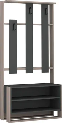 Produktbild von Eingangsmöbel Eridia, Moderner Eingang, Wandgarderobe, Multifunktions-Aufbewahrungskonsole, 90x36 h180 cm, Beige und Anthrazit