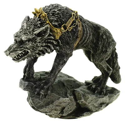 Fenriswolf-Figur mit Ketten, 13 cm, nordische Mythologie, Kunststein