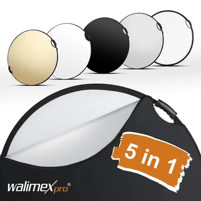 Image de Walimex pro 5-en-1 réflecteur pliable wavy comfort fonction pop-up – Ø 107 cm – or ondulé argent blanc noir transparent avec sac de transport – Réflecteur photo pliable Photographie Oroduit Portrait
