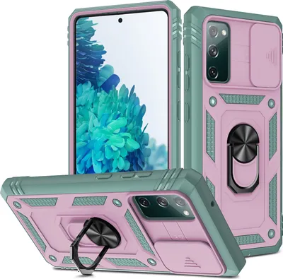 Produktbild von Galaxy S20 FE Hülle, Schiebe Kamera Schutz Robust Rüstung Stoßfest Schutzhülle mit Ringhalterung Ständer Kartenhalter für Samsung Galaxy S20 FE / S20 FE 5G Lila