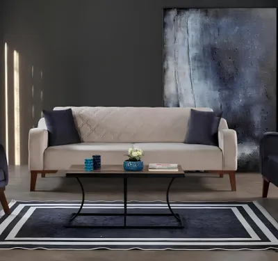 Produktbild von Beige Dreisitzer Samt Couch Couchen Sofa Elegante Sitzmöbel Sofa Wohnzimmer Neu