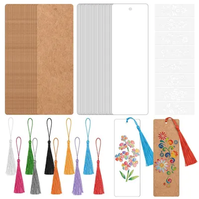 Produktbild von Lesezeichen-Bastelset 60 leere Lesezeichen 60 bunte Quasten zum Selbstgestalten