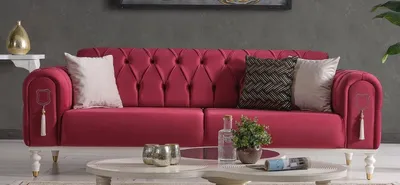 Produktbild von Casa Padrino Luxus Chesterfield Schlafsofa Rot / Weiß / Gold 230 x 95 x H. 83 cm - Wohnzimmer Sofa mit 3 Kissen - Luxus Wohnzimmer Möbel