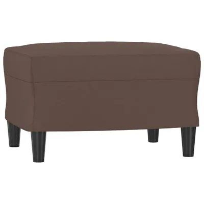 A brown ottoman with black legs on a white background.
