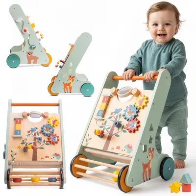 Zdjęcie produktu dla Chodzik jeździk Pchacz drewniany dla dziecka Sorter interaktywny GIGANT XXL 48 cm