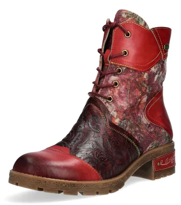 Produktbild von Laura Vita Damen Schnürstiefelette mit floralen Prägungen Cocrailo 24, Größe:39 EU, Farbe:Rot