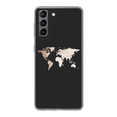 Produktbild von MuchoWow® Handyhülle Schutzhülle Hülle für Samsung Galaxy S21 Weltkarte - Leder - Schwarz Silikon Softcase Handy Hülle - Softcase