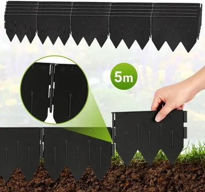 Image de Bordure de jardin, bordure de parterre en plastique, lot de 25 pièces, 20 x 15 cm, noir, socle triangulaire intégré