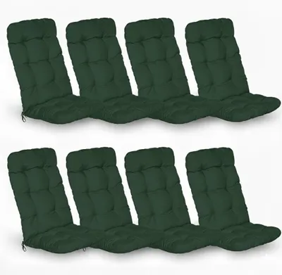 Immagine prodotto di Beautissu Set di 8 cuscini per sedie con schienale alto Flair HL, 120x50x8 cm, verde scuro