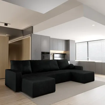 Produktbild von Masseno Ecksofa TOLARI mit Schlaffunktion U-Form, Sofa mit Bettkasten, Wohnzimmersofa, Couch, Soffa, Bettsofa, Couchgarnitur- Schwarz, KRONOS 07