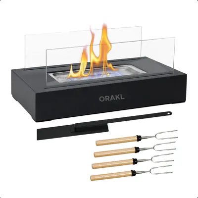 Produktbild von Orakl® - Hochwertiger Tischkamin Torch - mit Edelstahl Sockel & Gehärtetes Glas - Tischkamin - Tischfeuer - Bioethanol Tischkamin