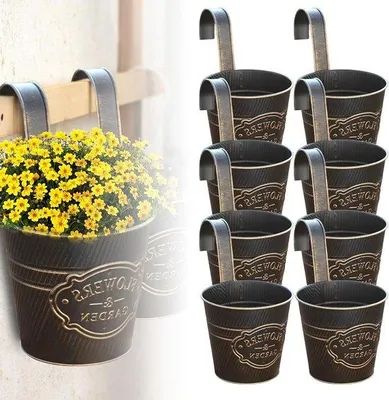 Produktbild von Hängende Blumenpotten Metallisch Vintage - 8 Stücke für Balkon mit Entwässerungsgitter .