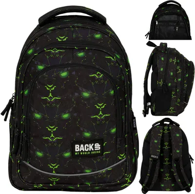 Produktbild von Derform BACKUP Schulrucksack mit drei Fächern, Modell X MONSTER GREEN