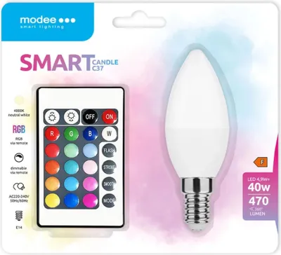 Zdjęcie produktu dla Żarówka LED Modee Lighting E14 RGB+W 4,9W 470 lumenów + pilot (40W)