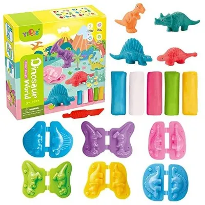 Zdjęcie produktu dla Plastelina dinozaury zestaw 12 akcesoriów foremki dla dzieci