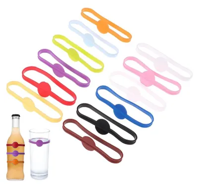 12er-Set Glasmarker aus Silikon, bunt, für Gläser