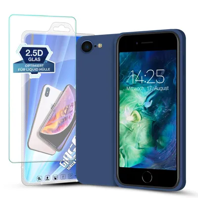 Produktbild von Hülle für Apple iPhone 7 / 8 / SE 2020 mit 9H Displayglas Displayschutz Plus Case Cover Bumper Silikon Softgrip Schutzhülle Farbe: Blau