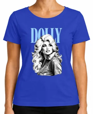 Immagine prodotto di Maglietta da donna, stile vintage e retrò, con la scritta "Dolly Parton", icona della musica country, cantante, anni '70, colore blu, taglia XXL