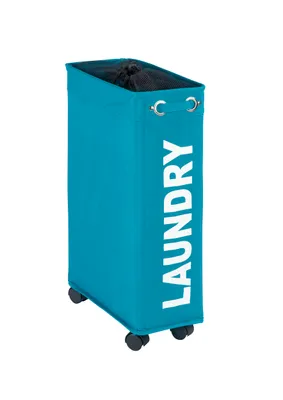 Produktbild von WENKO Wäsche Sammler Korb Sortierer 43 L CORNO Sack Bad WC Rollen Wagen petrol