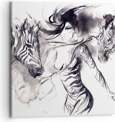 Produktbild von Bild auf Leinwand - Leinwandbild - Zebras Bewegung Eleganz weiblich - 70x70cm - Wand Bild - Wanddeko - Leinwanddruck - Bilder - Kunstdruck - Wanddekoration - Leinwand bilder - Wandkunst - AC70x70-3013