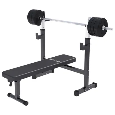 Produktbild von GORILLA SPORTS® Hantelbank - mit Ablage, 40kg Set, 170cm Langhantel, 6x5 kg Scheiben, Klappbar, Schwarz - Trainingsbank mit Gewichten, Kraftstation