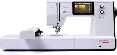 A white Bernette b70 Deco sewing machine is shown against a white background.