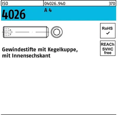 Produktbild von Reyher  Gewindestifte ISO 4026 A 4 M 12 x 40 A 4 (25 Stück)