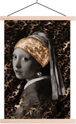 Produktbild von MuchoWow® Textilposter Das Mädchen mit dem Perlenohrring - Johannes Vermeer - Gold 60x90 cm mit holzfarbenen Rahmen - Textil