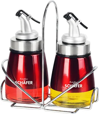 Immagine prodotto di porta spezie 3 pezzi per aceto/olio 2 bottiglie con beccuccio antigoccia rosso