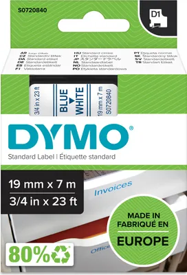 Produktbild von DYMO Original D1-Etikettenband | blau auf weiß | 19 mm x 7 m | selbstklebendes Schriftband | für LabelManager-Beschriftungsgerät