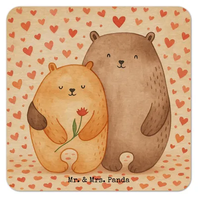 Produktbild von Mr. & Mrs. Panda Tassenuntersetzer Bären Liebe Design 50er Set - Weiß - Geschenk, Hochzeitstag, Freundin, Tischuntersetzer, Bierfilzl, Kuscheln, bieruntersetzer, Blume