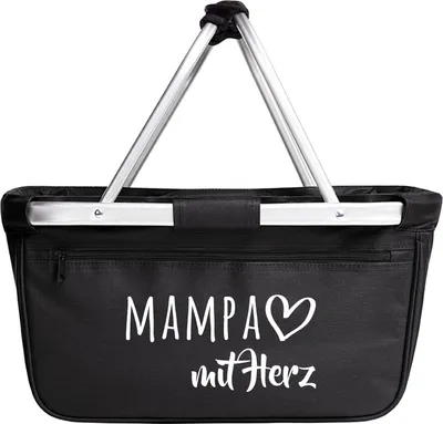 Produktbild von Huuraa Einkaufskorb MAMPA mit Herz 20 Liter Black faltbarer Tragekorb Geschenkidee