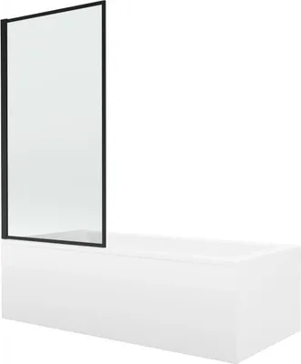 Image de Mexen Cubik baignoire rectangulaire 150 x 70 cm avec habillage et paroi 1-volet 70 cm, motif noir - 550315070X9307017070