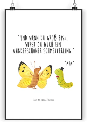 Produktbild von Mr. & Mrs. Panda Bild Raupe Schmetterling DIN A3 - Weiß - Geschenk, Hut, Plakat, Lustige Sprüche, kunstdruck poster, drucke, Kokon, Zitronenfalter, wanddeko, Entwicklung