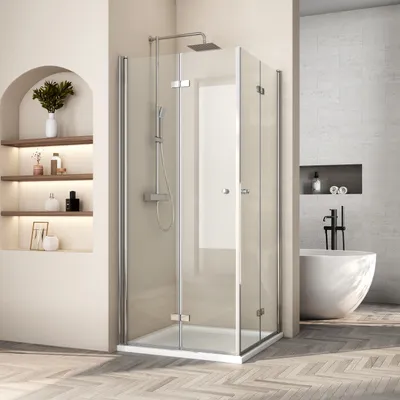 Zdjęcie produktu dla Heilmetz kabina prysznicowa 80x80x185cm wejście narożne kabina prysznicowa drzwi składane parawan prysznicowy drzwi szklane drzwi obrotowe szkło bezpieczne ESG z nanopowłoką szkło