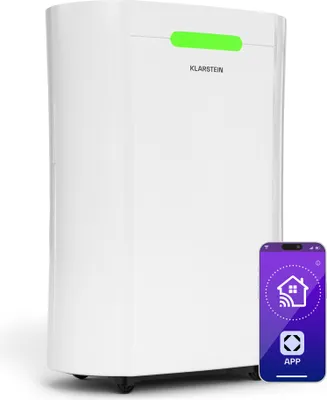 Image de Klarstein AeroDry Smart 12l déshumidificateur d'air - 12 L/jour, réservoir 2,5 L, WiFi, Alexa, affichage LED, seulement 39 dB, filtre à charbon actif, minuterie, déshumidificateur Intelligent, blanc