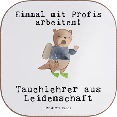 Produktbild von Mr. & Mrs. Panda Untersetzer Glas Tauchlehrer Leidenschaft - Weiß - Geschenk, Tassenuntersetzer, gläseruntersetzer, Gläser, Coaster, Tasse, Design