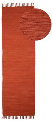 Produktbild von Flickenteppich Kelim Chindi Uni Läufer Orange 70x200 cm, handgewebt | Fleckerlteppich aus Baumwolle für Wohnzimmermit Fransen